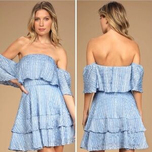 Lulus Strapless Light Blue Ruffle Dress NWT SZ Small
